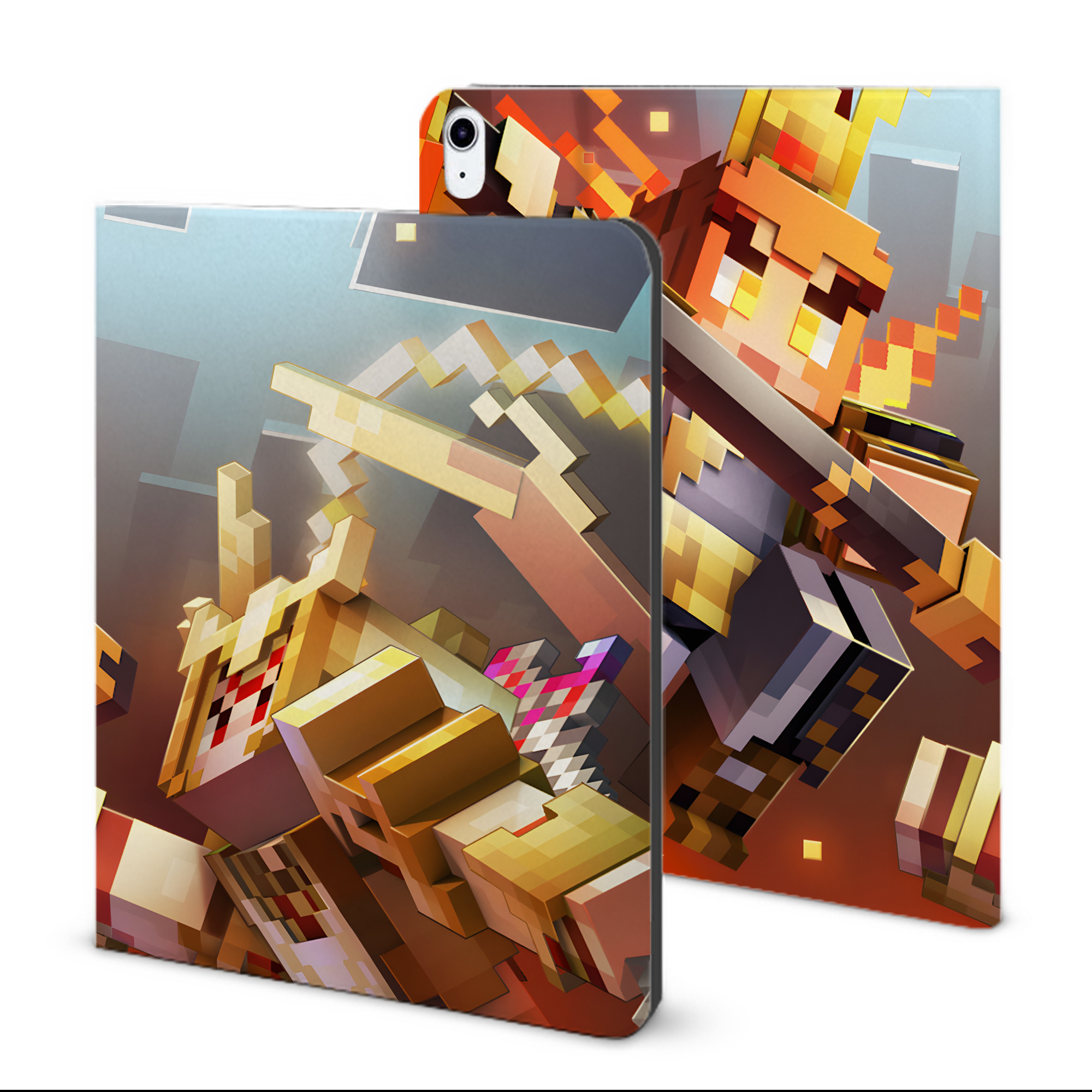 （画像用） マインクラフト ブロックの世界 Minecraft MC Block world IPad ケース ブック型 PUレザー TPU 耐衝撃 軽量 薄型 ペン収納なし 全面保護 IPad 各モデル対応
